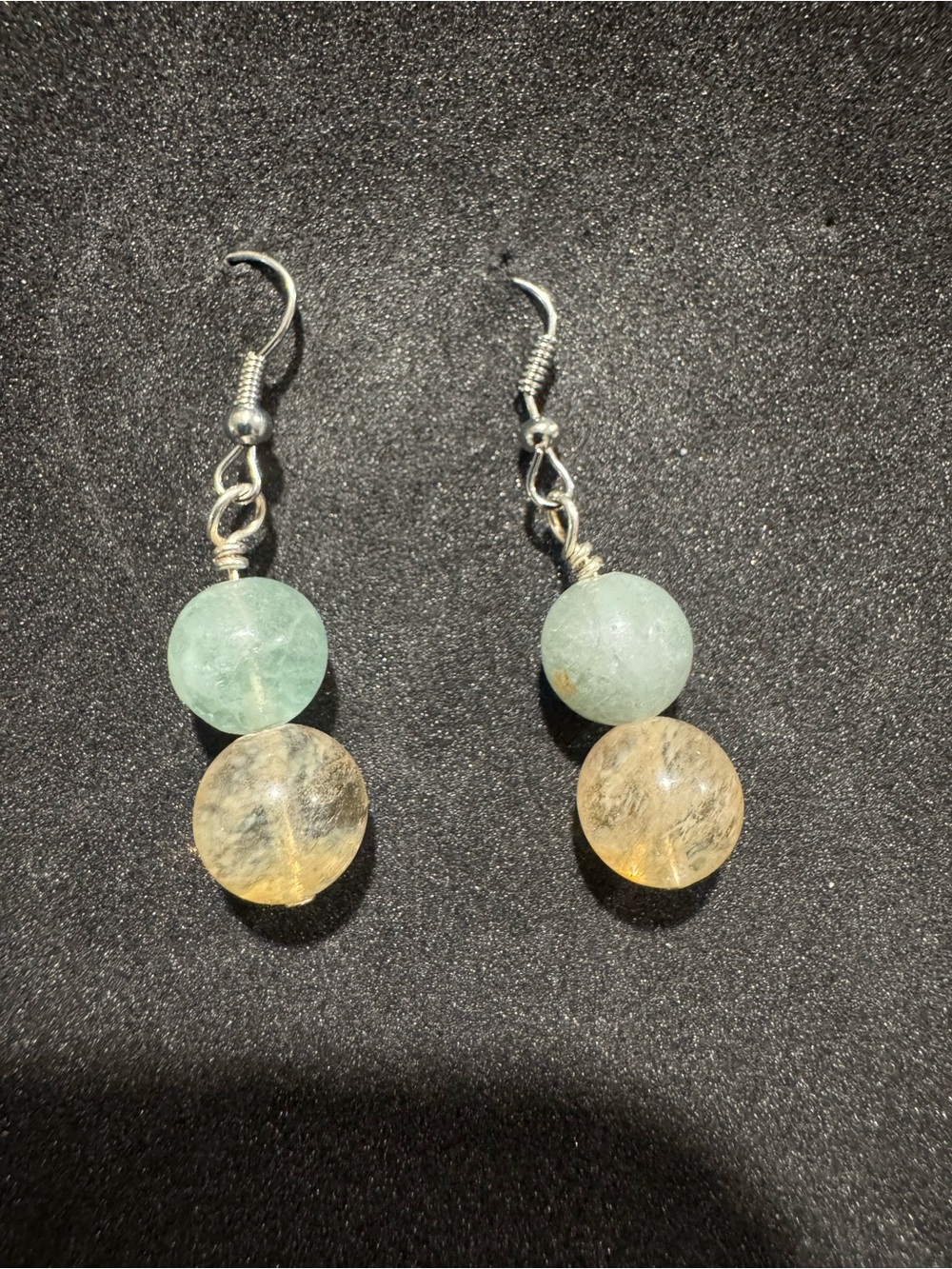Handmade fluorite and volcano quartz Bead Drop Earrings